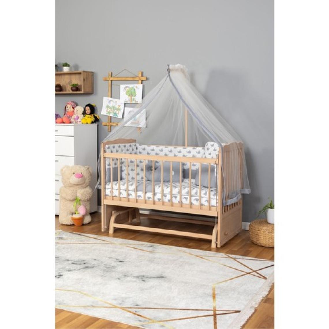 Ahşap Beşik Anne Yanı Beşik Organik (Boyasız) 60X120 - Gri Balina Uyku Seti Yatak