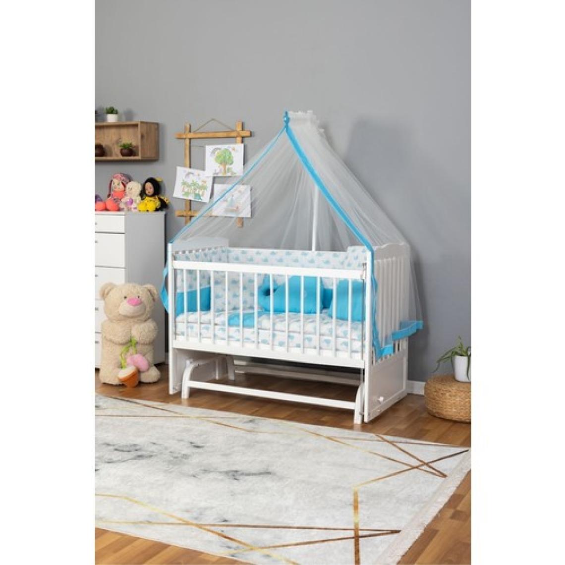 Bamgidoo Ahşap Beşik Anne Yanı Beşik Beyaz) 60X120 - Mavi Balina Uyku Seti Yatak