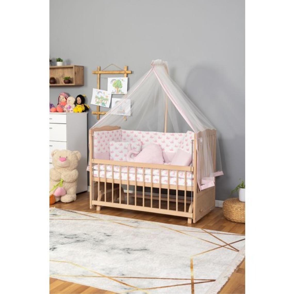 Ahşap Beşik Anne Yanı Beşik Organik (Boyasız) 60X120 - Pembe Balina Uyku Seti Yatak