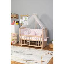 Ahşap Beşik Anne Yanı Beşik Organik (Boyasız) 60X120 - Pembe Balina Uyku Seti Yatak