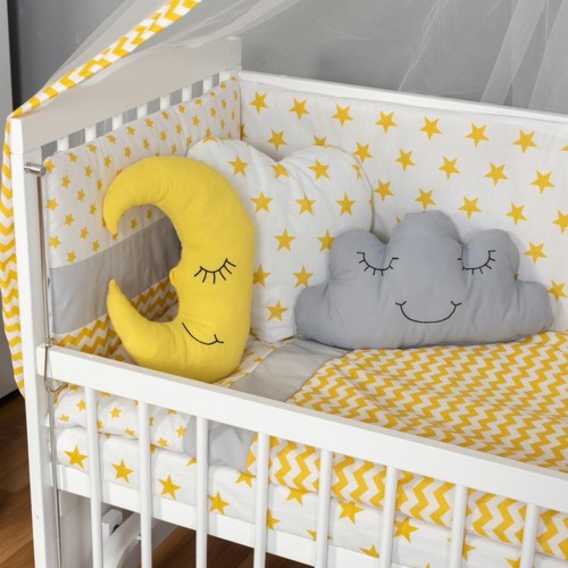 Bamgidoo Ahşap Lake Beyaz Renk Anne Yanı Beşik 3 Kademeli Sallanan Ahşap Beşik 60 x 120 cm - Sarı Yıldız Uyku Setli & Soft Yataklı