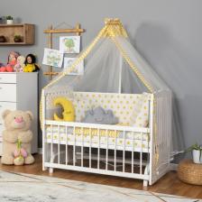 Bamgidoo Ahşap Lake Beyaz Renk Anne Yanı Beşik 3 Kademeli Sallanan Ahşap Beşik 60 x 120 cm - Sarı Yıldız Uyku Setli & Soft Yataklı