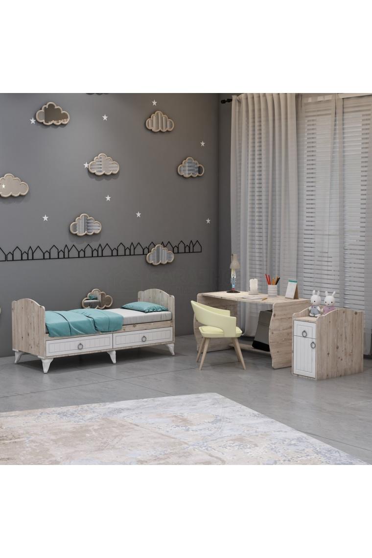 Garaj Home Sude Beyaz Membran Country Asansörlü Beşik - Yatak ve Uyku Seti Kombinli