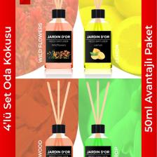 4'lü Çubuklu Oda Kokusu Seti- 50 ml (Kır Çiçekleri-Kardelen-Limon-Sandal Ağacı) Reed