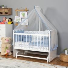 Bamgidoo Ahşap Lake Beyaz Renk Anne Yanı Beşik 3 Kademeli Sallanan Ahşap Beşik 60 x 120 cm - Mavi Prens Uyku Setli & Soft Yataklı
