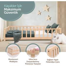 Kukka KFB620 Montessori Yer Yatağı - 90X200 cm Masif Çam Ağacı,  Geniş Uyku ve Oyun Alanı