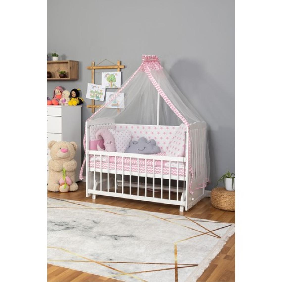 Bamgidoo Ahşap Beşik Anne Yanı Beşik Beyaz 60X120 - Pembe Yıldız 3 Yastık Uyku Seti + Yatak