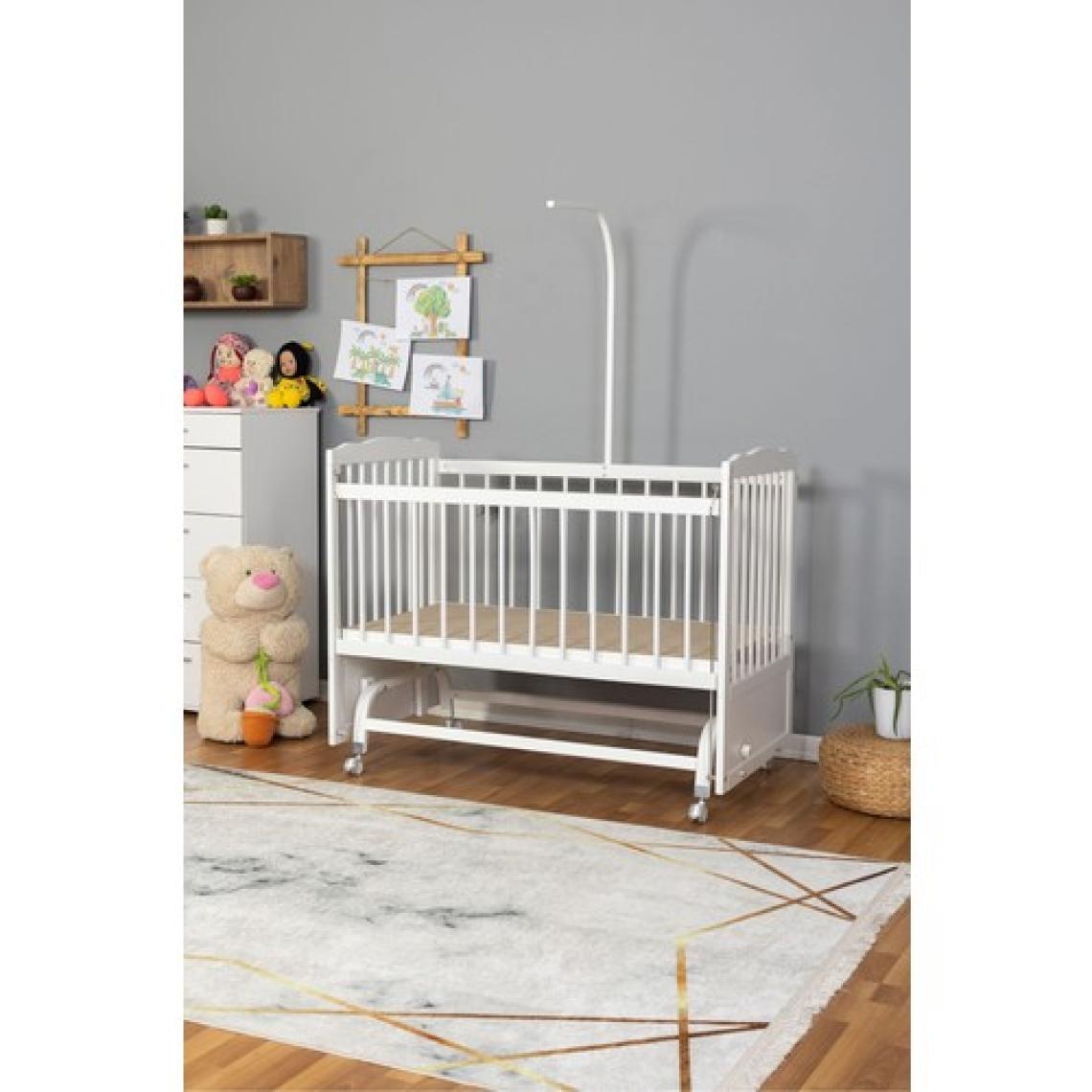 Bamgidoo Ahşap Beşik Anne Yanı Beşik Beyaz 60X120 - Pembe Yıldız 3 Yastık Uyku Seti + Yatak