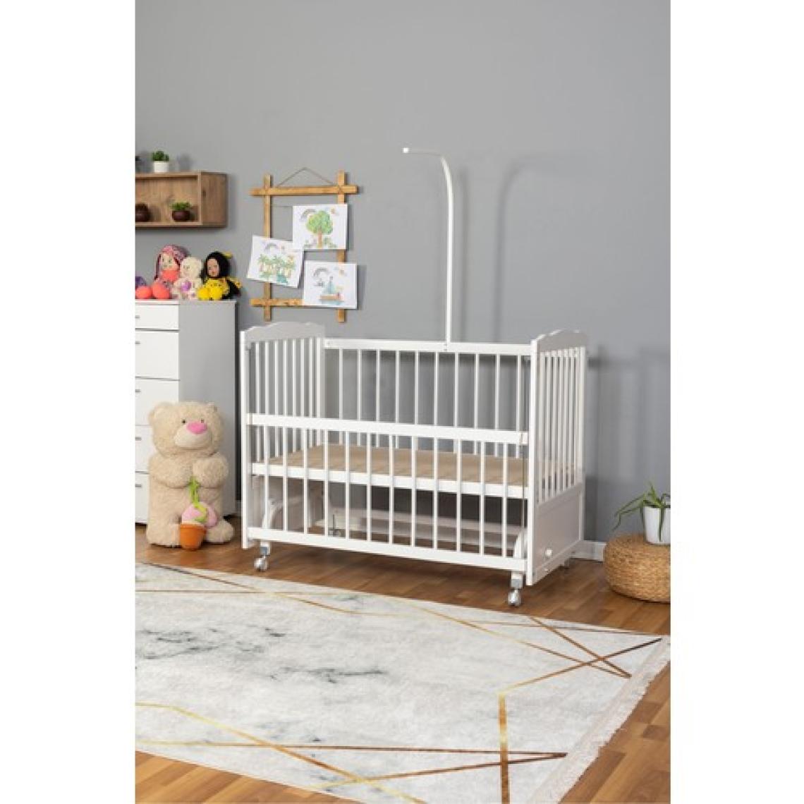 Bamgidoo Ahşap Beşik Anne Yanı Beşik Beyaz 60X120 - Pembe Yıldız 3 Yastık Uyku Seti + Yatak