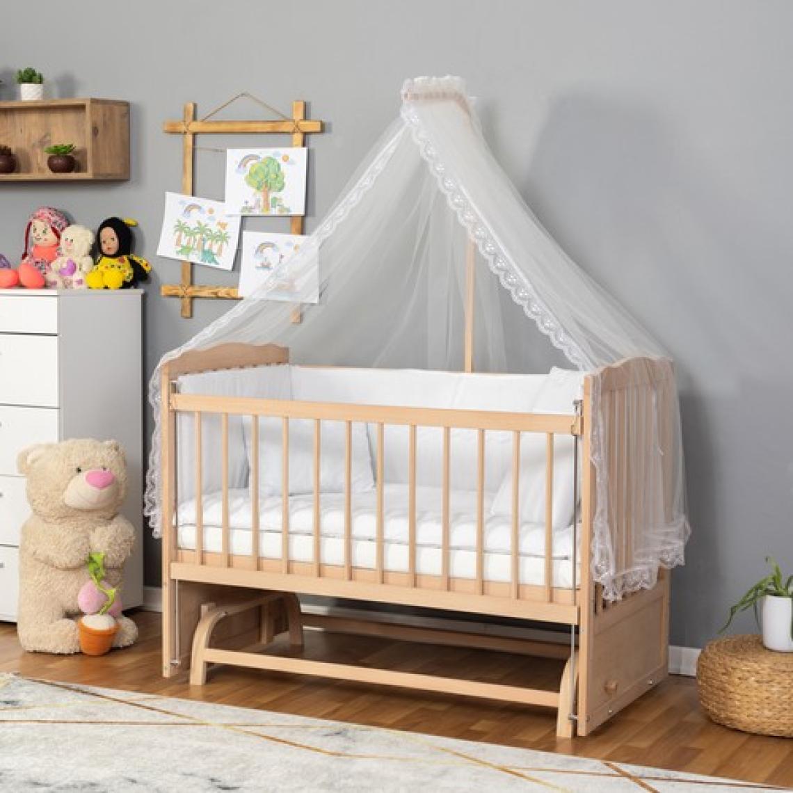 Bamgidoo Ahşap Organik Beşik Anne Yanı Beşik 3 Kademeli Lüx Bebek Beşiği 60 x 120 cm - Krem Güpür Uyku Setli & Soft Yataklı