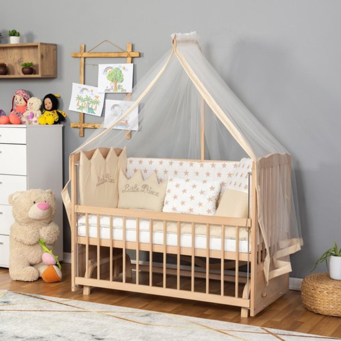 Bamgidoo Ahşap Organik Beşik Anne Yanı Beşik 3 Kademeli Lüx Bebek Beşiği 60 x 120 cm - Krem Prens Uyku Setli & Soft Yataklı