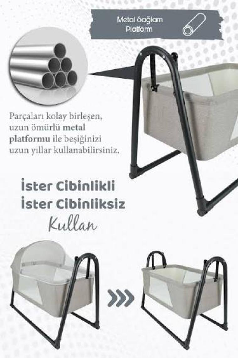 Perilla Sallanır Portatif Cibinlikli Anne Yanı Bebek Beşik Kahverengi