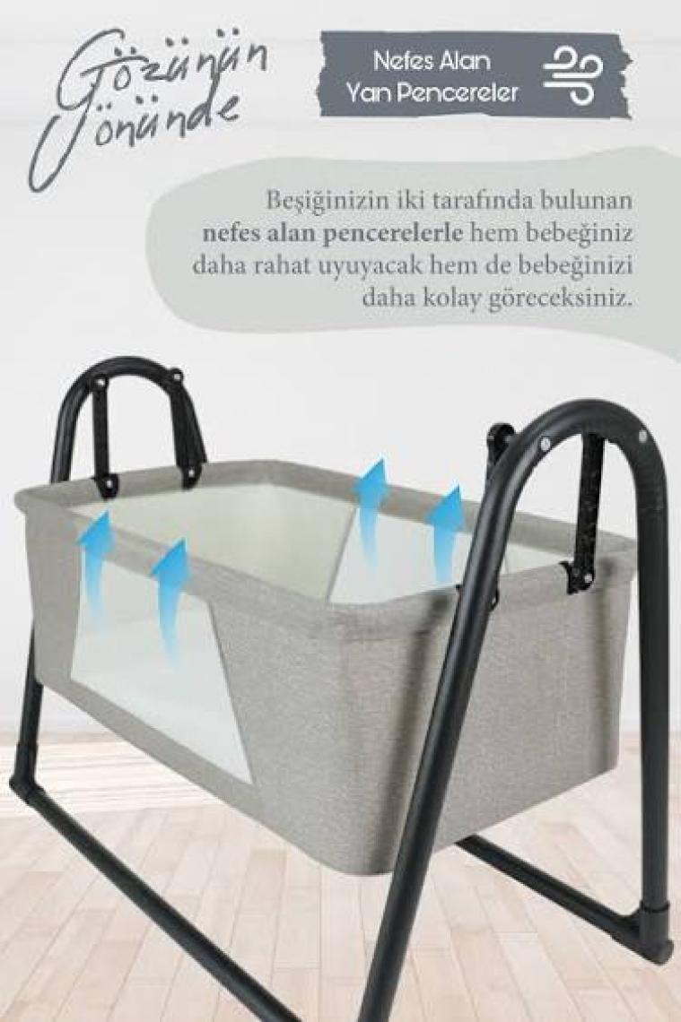 Perilla Sallanır Portatif Cibinlikli Anne Yanı Bebek Beşik Kahverengi