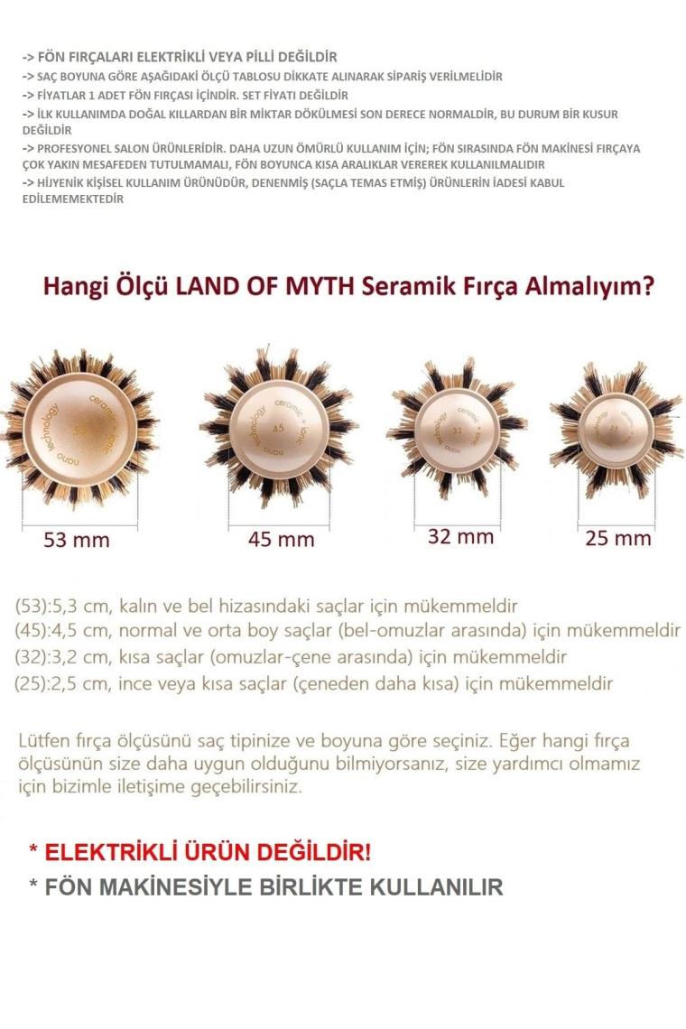 Land Of Myth - 53 mm LOM1304 Nano Teknoloji Seramik + Iyonik Termal Fön Saç Fırçası, Profesyonel Seri