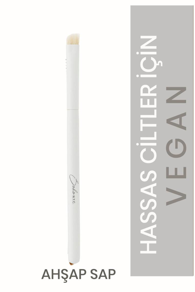 Vegan Açılı Detay Makyaj Fırçası-v711- Ahşap Sap 14.5cm
