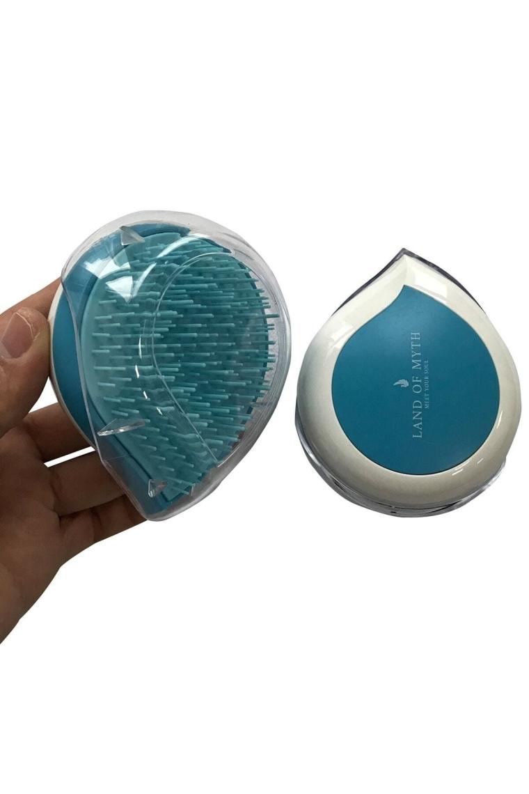Lom1247 Compact Detangling Brush To Go - Çanta Tipi Kapaklı Saç Açma Tarama Fırçası – Blue White