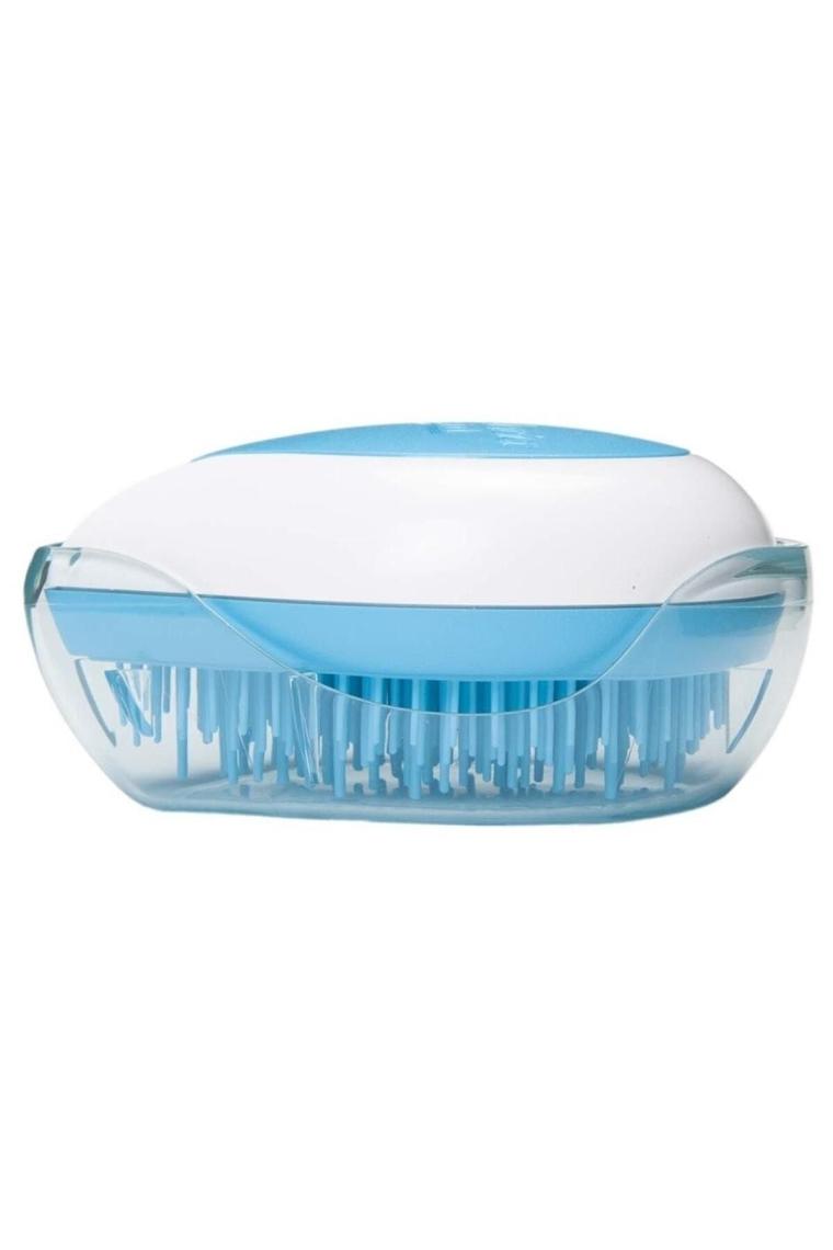 Lom1247 Compact Detangling Brush To Go - Çanta Tipi Kapaklı Saç Açma Tarama Fırçası – Blue White