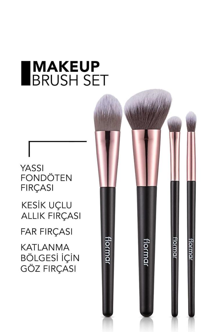 4'lü Makyaj Fırçası Seti (Allık-Fondöten-Far-Crease) - Makeup Brush Set - 012 - 8690604597772