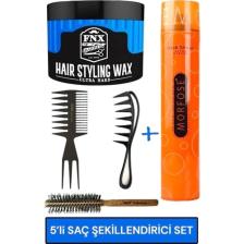 Fonex 2135 2’Li Şekillendirici Wax Tarağı+Fnx Wax Ultra Hard+Ultra Güçlü Saç Sprey+ Vepa Fön Fırçası