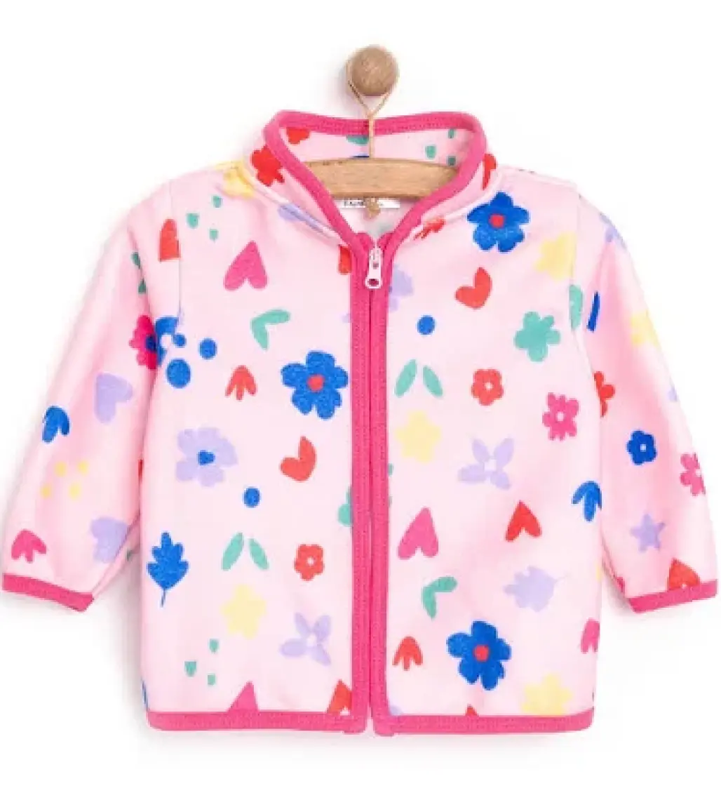 HelloBaby Basic Metraj Baskılı Polar Hırka Kız Bebek