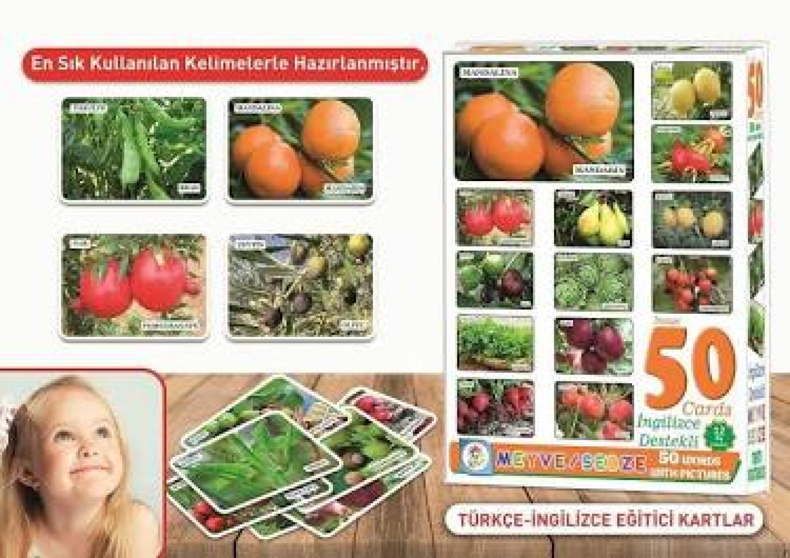 Laço Baby 50 Card Meyve Sebze İngilizce Destekli Oyun Kartları