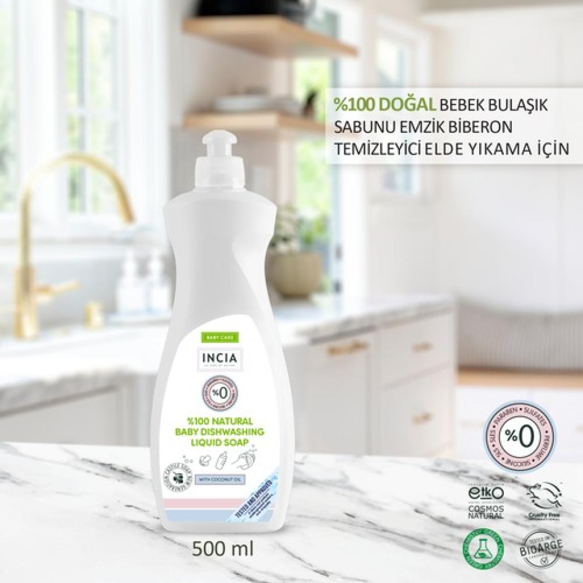 INCIA %100 Doğal Bebek Bulaşık Sabunu Bitkisel Emzik Biberon Temizleyici Vegan 500 ml X2 Adet