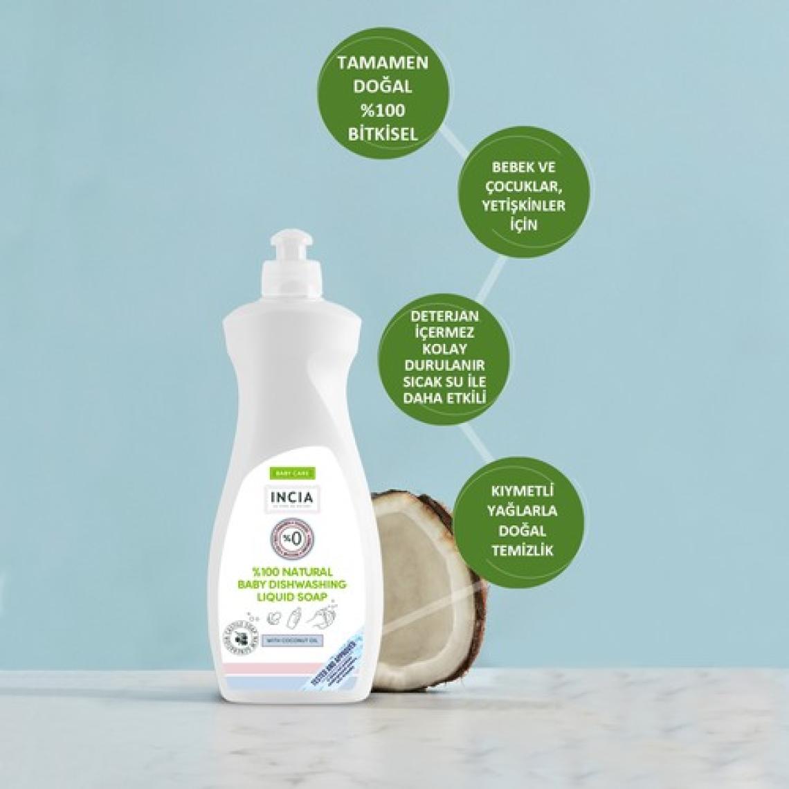 INCIA %100 Doğal Bebek Bulaşık Sabunu Bitkisel Emzik Biberon Temizleyici Vegan 500 ml X2 Adet