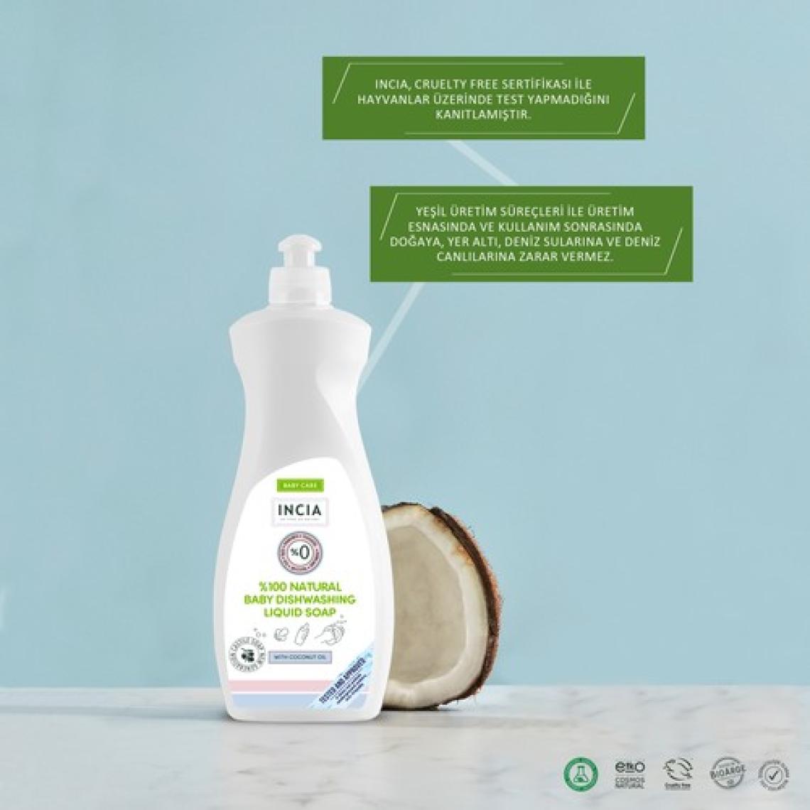 INCIA %100 Doğal Bebek Bulaşık Sabunu Bitkisel Emzik Biberon Temizleyici Vegan 500 ml X2 Adet