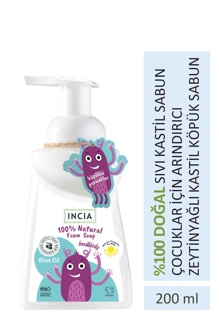 %100 Doğal Köpük Kastil Sabun Çocuklar İçin Zeytinyağlı 10 Bitkisel Değerli Yağ Vegan 200 ml