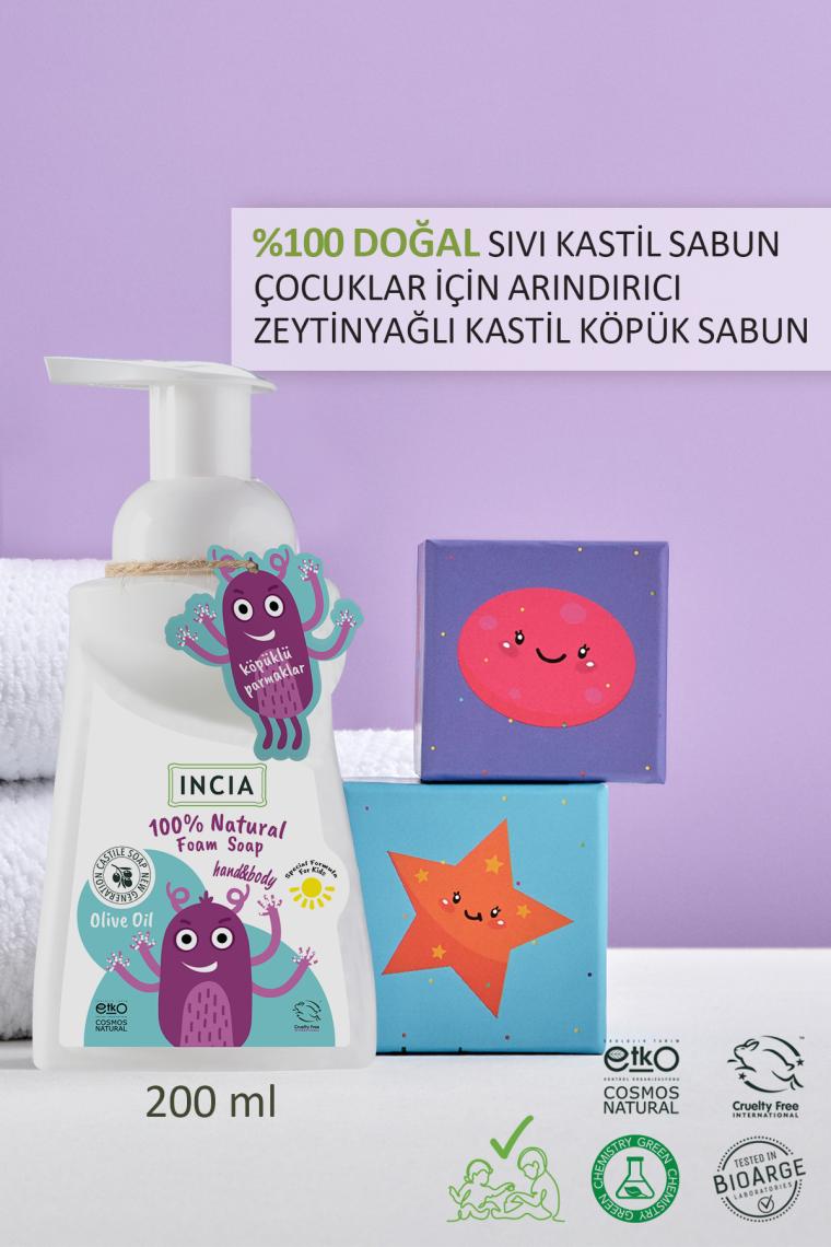 %100 Doğal Köpük Kastil Sabun Çocuklar İçin Zeytinyağlı 10 Bitkisel Değerli Yağ Vegan 200 ml