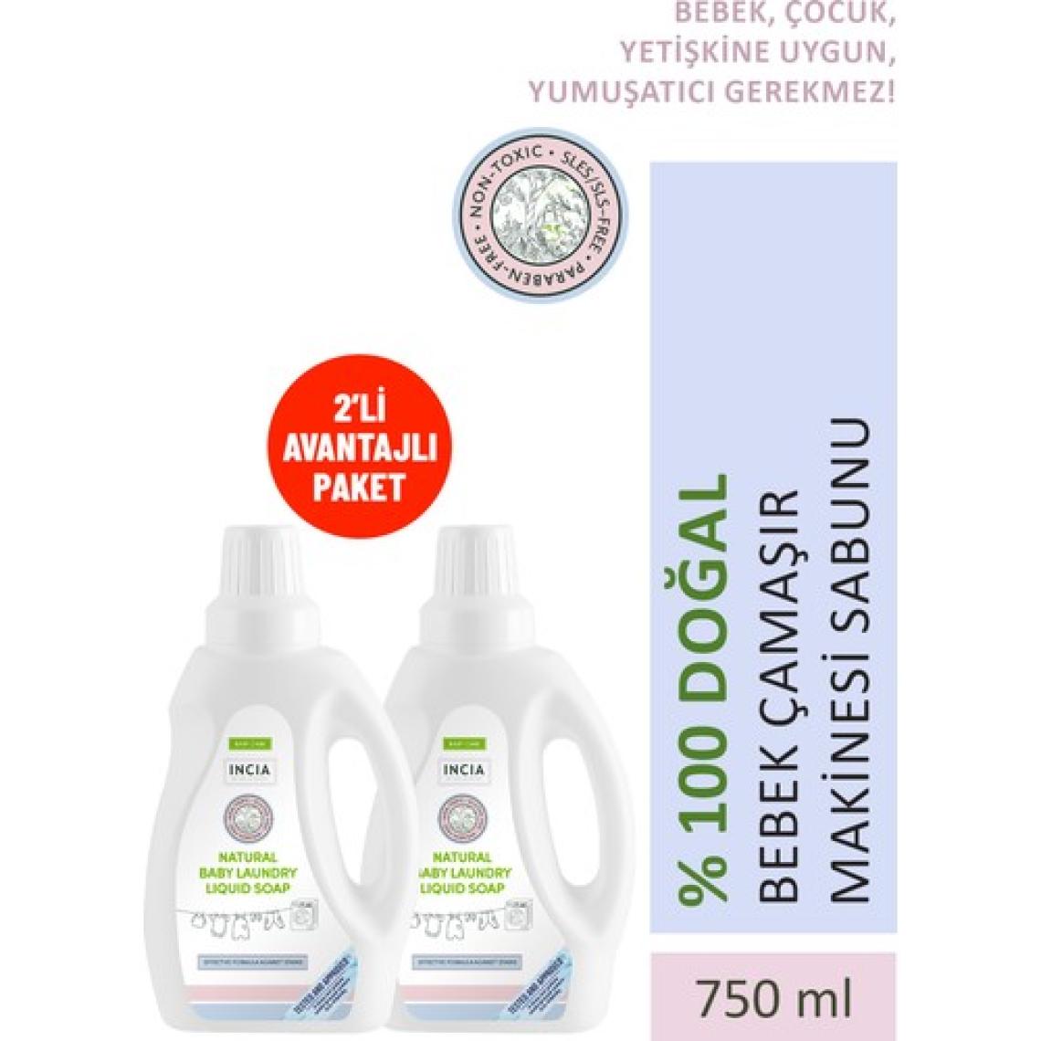 INCIA %100 Doğal Bebek Çamaşır Sabunu Bitkisel Deterjan Yumuşatıcılı Lavanta 750 ml X2 Adet
