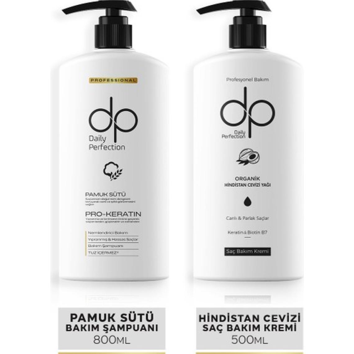 dp Daily Perfection Şampuan Pamuk Sütü 800 ml & Saç Bakım Kremi Hindistan Cevizi Yağı 500 ml