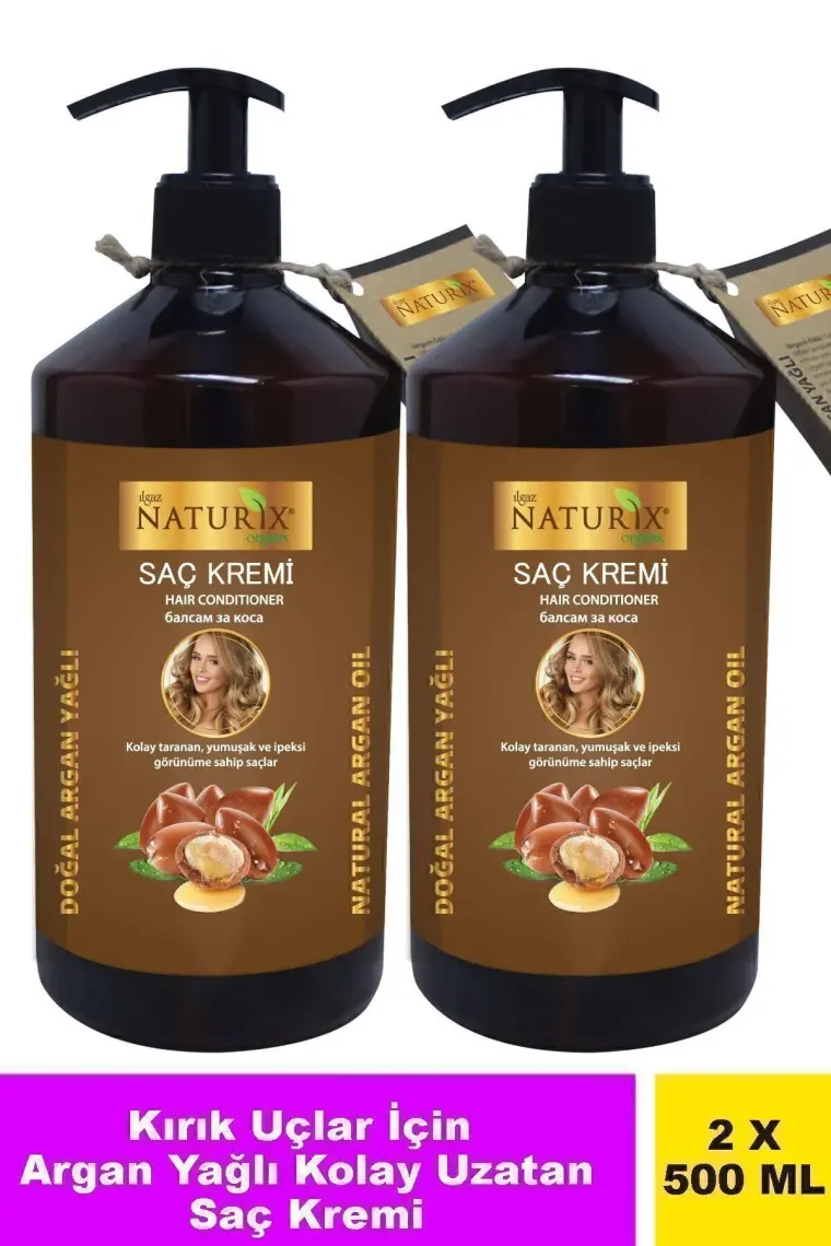 Naturix 2'li Hızlı Saç Uzatma Etkisi Doğal Argan Yağlı Saç Bakım Kremi 500 ml