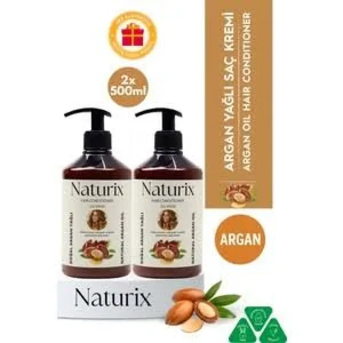 Naturix 2'li Hızlı Saç Uzatma Etkisi Doğal Argan Yağlı Saç Bakım Kremi 500 ml