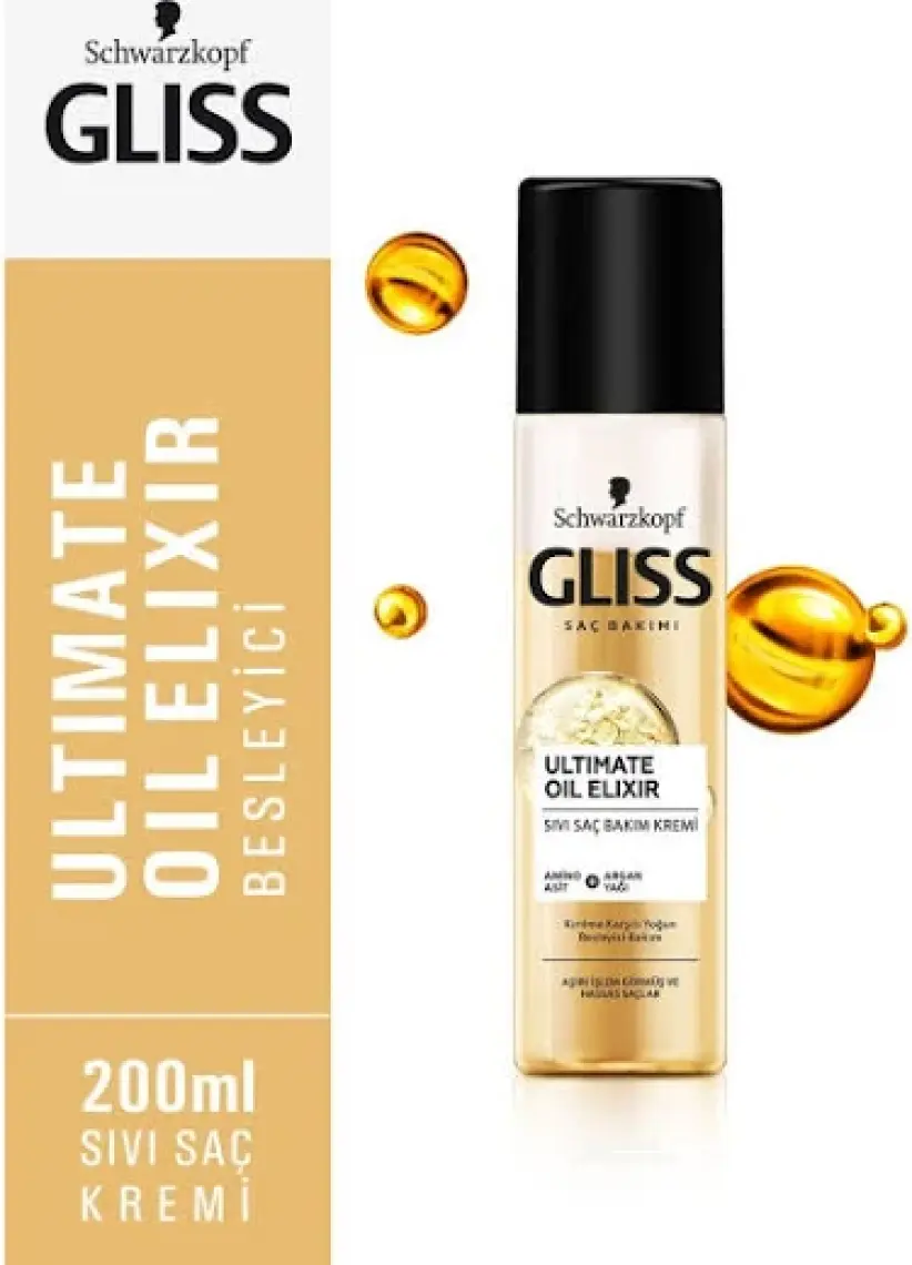 Gliss Ultimate Oil Elixir Besleyici Sıvı Saç Bakım Kremi - Aminoasit ve Argan Yağı ile 200 ml