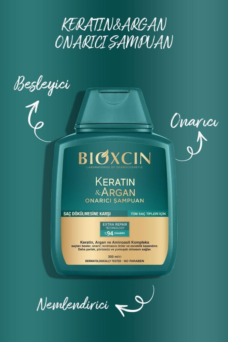 Bioxcin Keratin & Argan Onarıcı Şampuan 300ML + Keratin Argan Saç Bakım Yağı + Saç Kremi