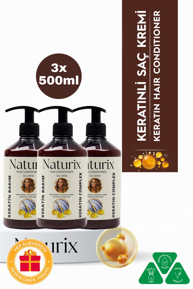 Naturix 3'lü Onarıcı Keratin Bakım Kolay Tarama Tuzsuz Saç Kremi 500 ml