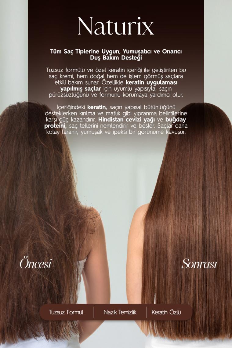 Naturix 3'lü Onarıcı Keratin Bakım Kolay Tarama Tuzsuz Saç Kremi 500 ml