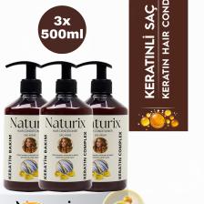 Naturix 3'lü Onarıcı Keratin Bakım Kolay Tarama Tuzsuz Saç Kremi 500 ml