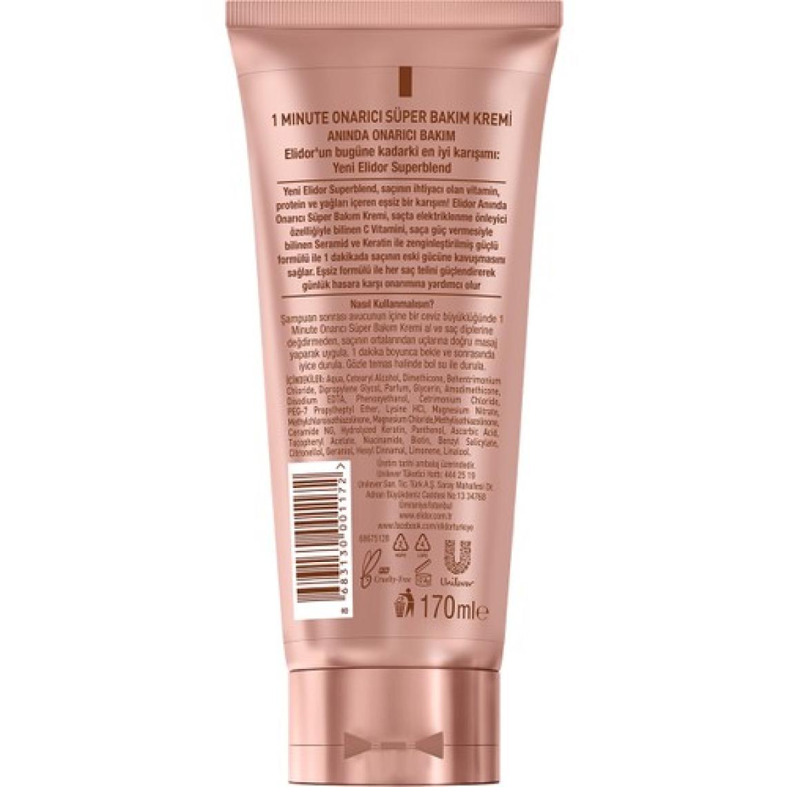 Elidor 1 Minute Onarıcı Süper Saç Bakım Kremi Anında Onarıcı Bakım 170 ml