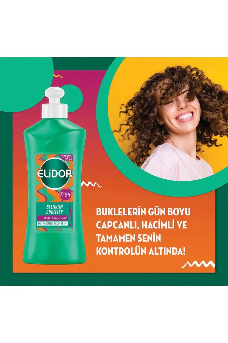 Elidor 7/24 Şekillendirici Saç Bakım Kremi Belirgin Bukleler  & Badem Sütü 265 ml