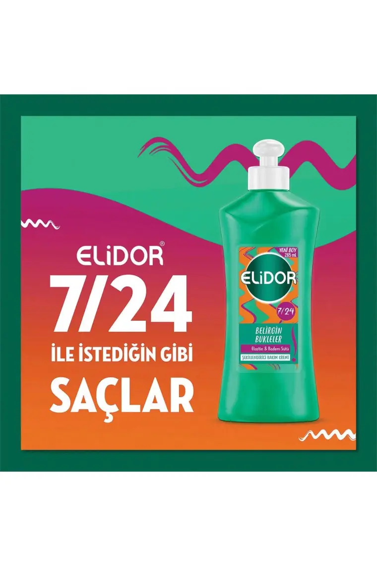 Elidor 7/24 Şekillendirici Saç Bakım Kremi Belirgin Bukleler  & Badem Sütü 265 ml
