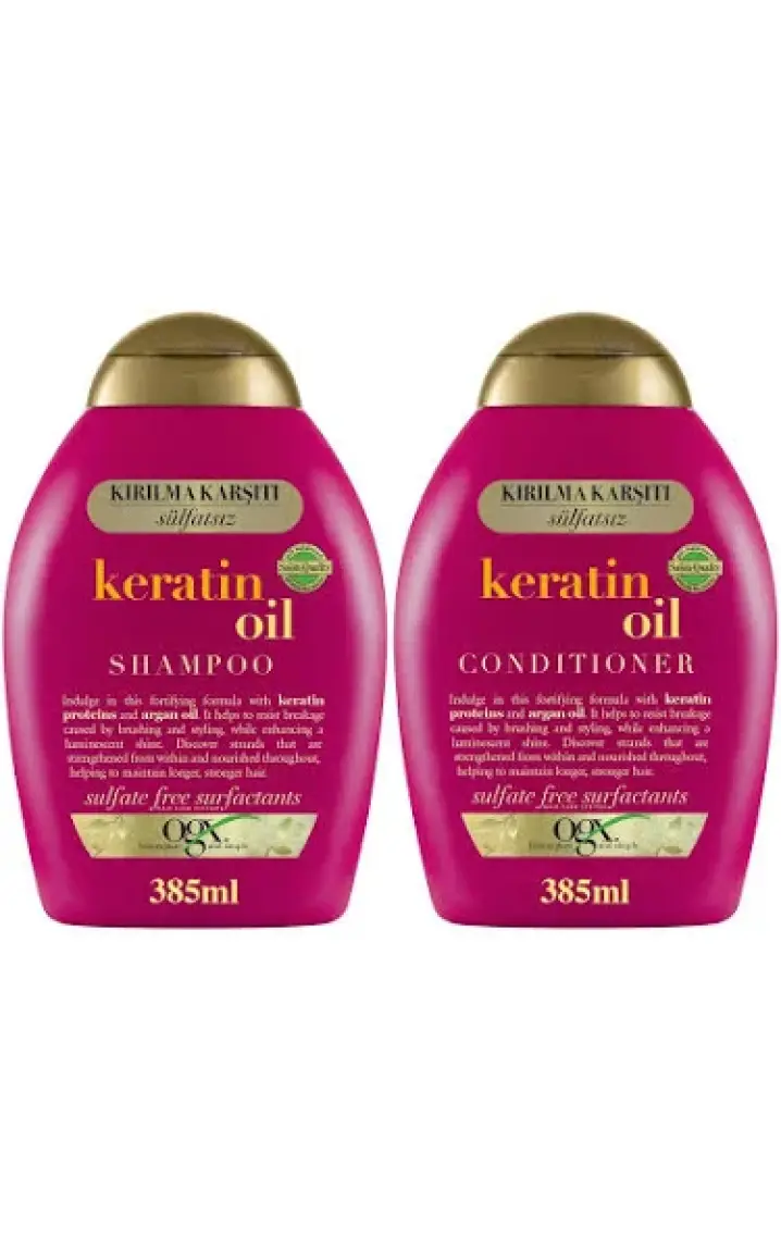 OGX Kırılma Karşıtı Keratin Oil Sülfatsız Şampuan 385 ml + Sülfatsız Saç Bakım Kremi 385 ml