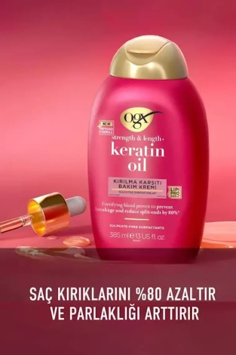 OGX Kırılma Karşıtı Keratin Oil Sülfatsız Şampuan 385 ml + Sülfatsız Saç Bakım Kremi 385 ml
