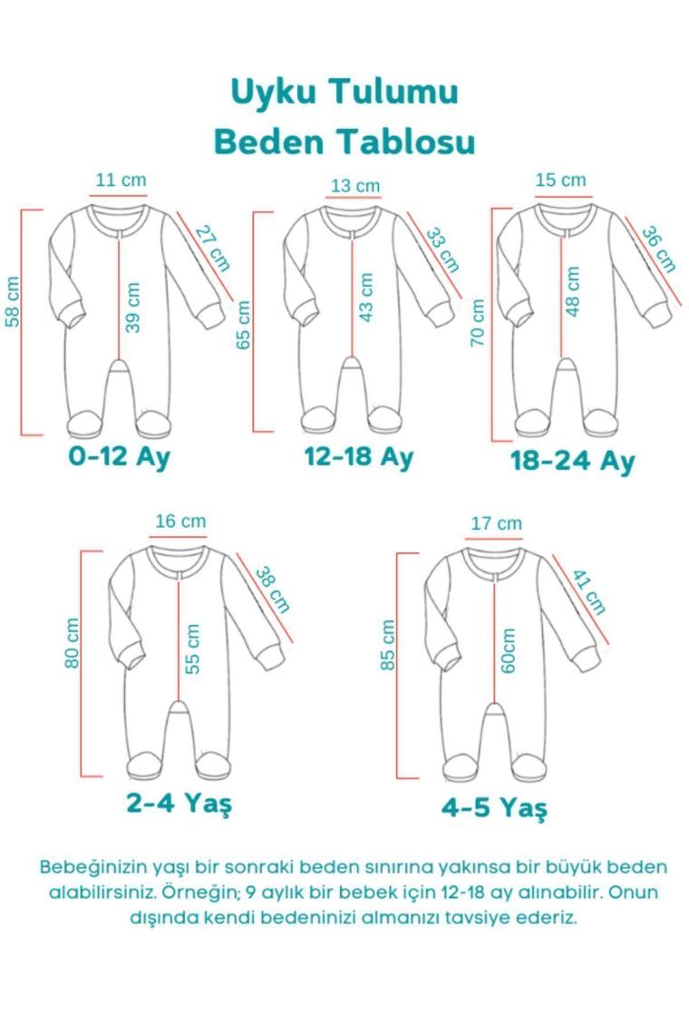 Sare Baby Bebek Uyku Tulumu %100 Doğal Pamuk Çift Kat Özel Kumaş Unisex 1.0 Tog