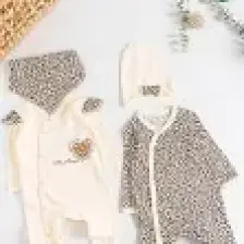 Babymod Leopar Desenli 2'li Uzun Kollu Kız Bebek Tulum Takım