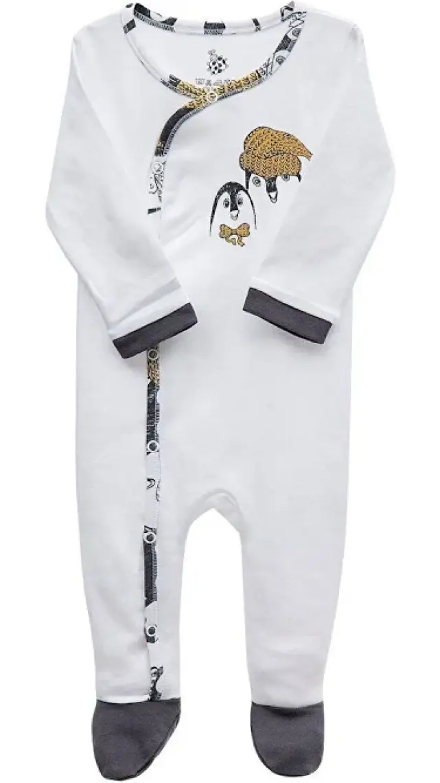 Ecocotton Pingu Baskısız Tulum Beyaz 3-6 Ay