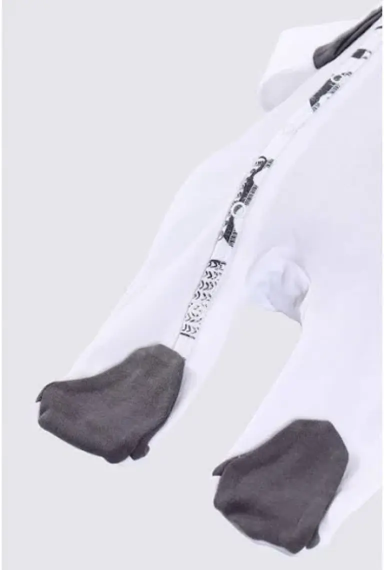 Ecocotton Pingu Baskısız Tulum Beyaz 3-6 Ay