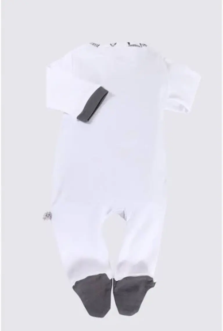 Ecocotton Pingu Baskısız Tulum Beyaz 3-6 Ay