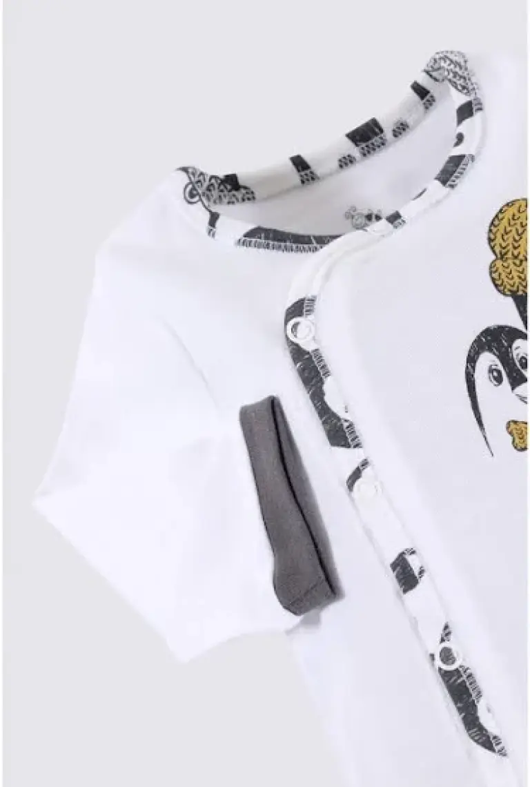 Ecocotton Pingu Baskısız Tulum Beyaz 3-6 Ay